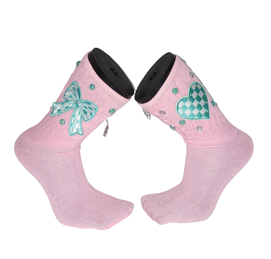 Light Pink Aqua Heart and Bow Junk Socks