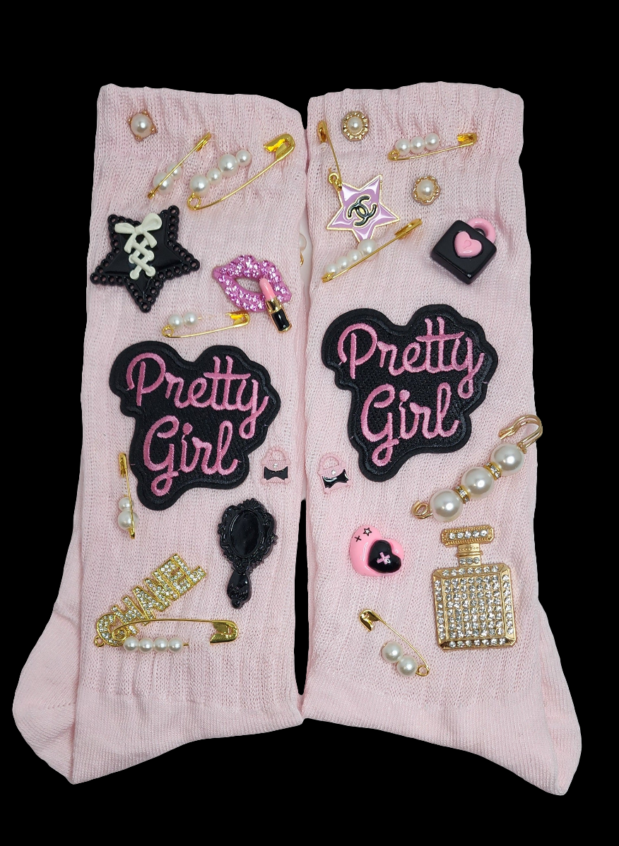 Pretty Girl Light Pink and Black Junk Socks