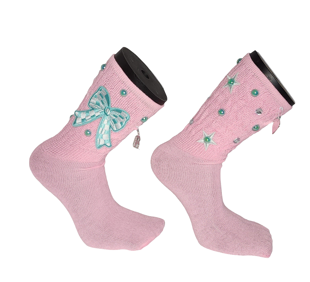 Light Pink Aqua Heart and Bow Junk Socks