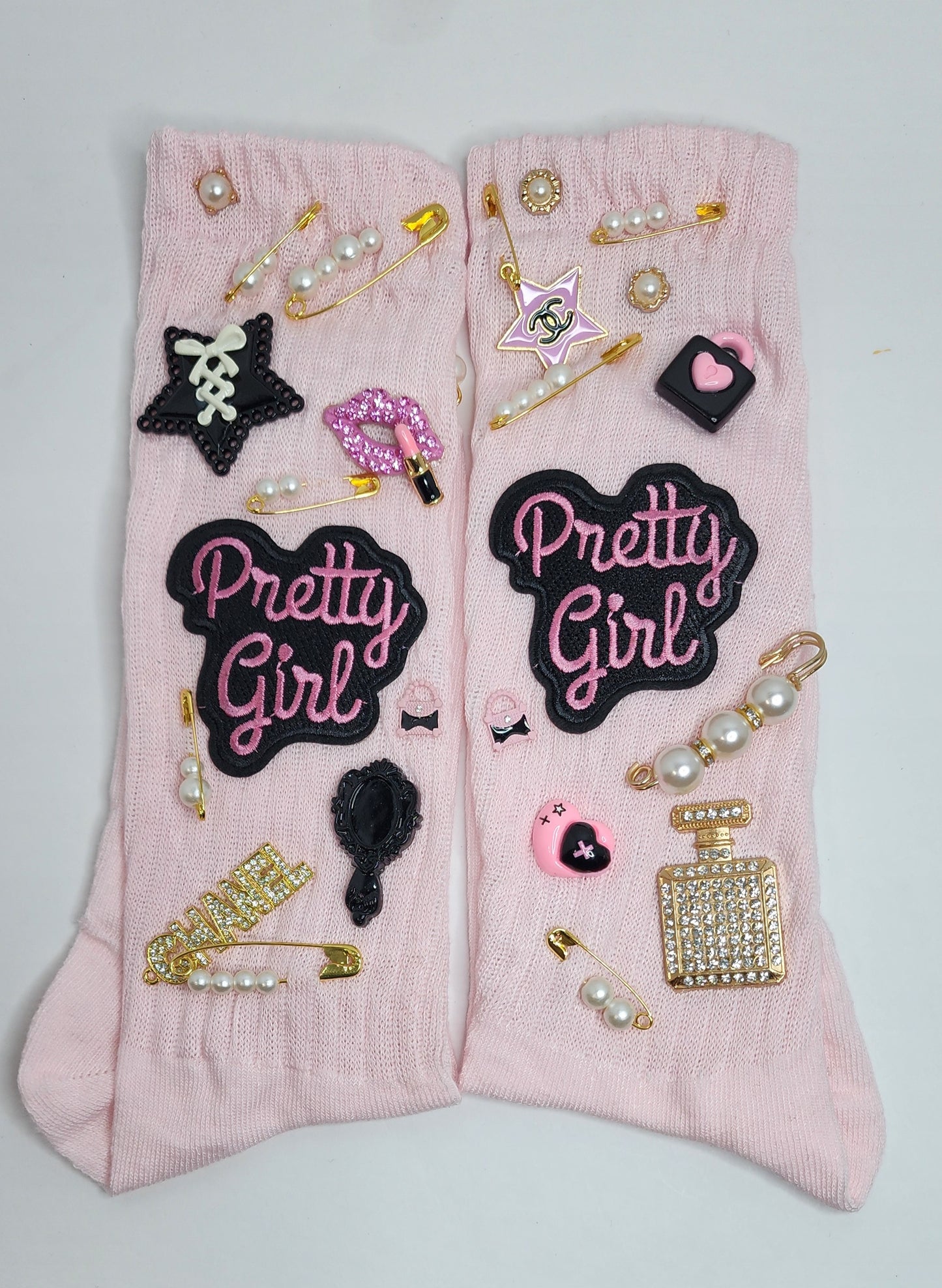 Pretty Girl Light Pink and Black Junk Socks