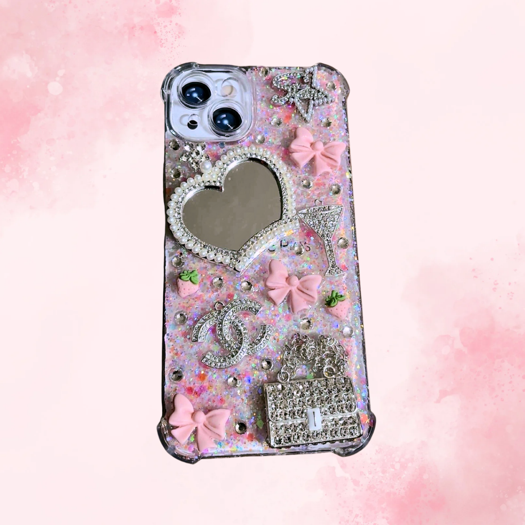 Blinged Out with Pink bows and Glitter Junk phone case