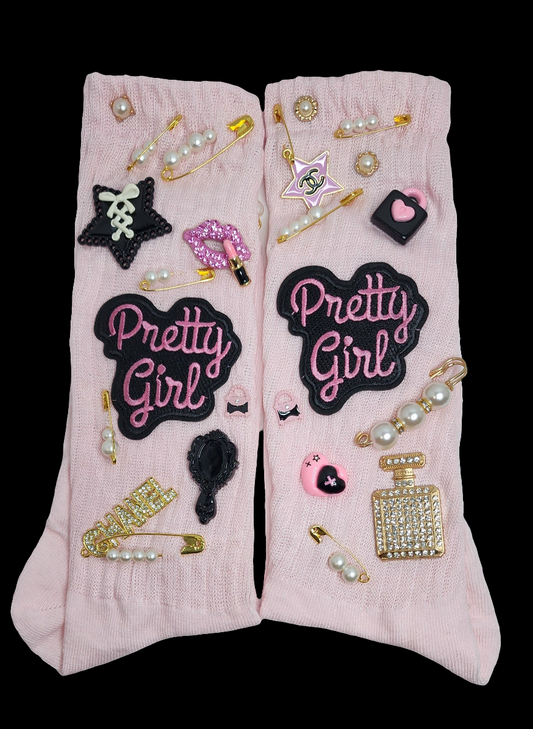 Pretty Girl Light Pink and Black Junk Socks