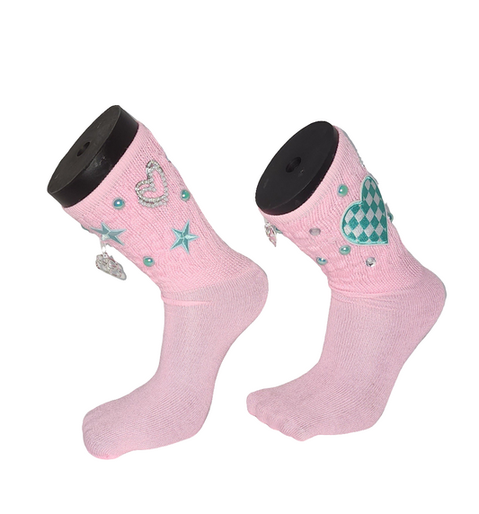 Light Pink Aqua Heart and Bow Junk Socks