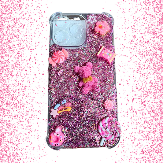 Pink and Silver Glitter Junk phone case